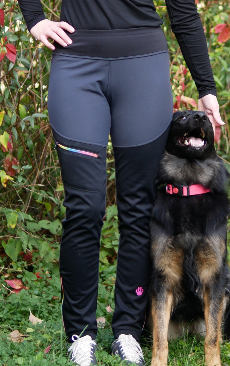 Warm GREY/black leggings + rainbow zippers - STORE size Lp, L - Dog sports  wear - Softshell pants + leggins - Autumn/ winter softs LEGGINS Lady