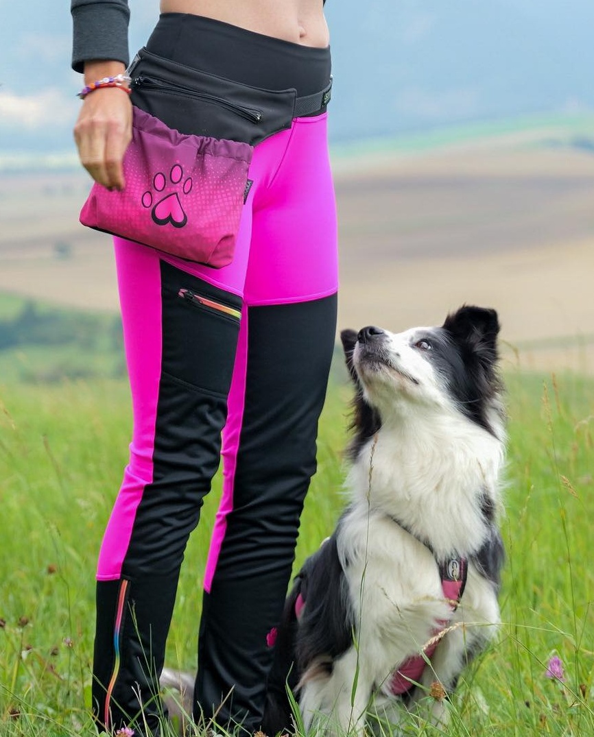Warm black/pink leggings + rainbow zippers- store size S, L - Dog sports  wear - Softshell pants + leggins - Autumn/ winter softs LEGGINS Lady